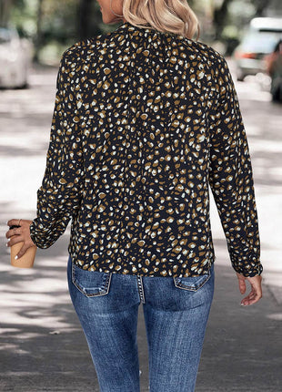 Printed Tie Neck Long Sleeve Top - MimiStylez