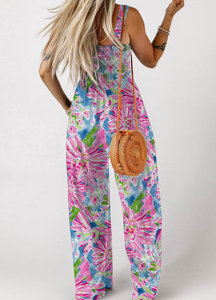 Floral Smocked Square Neck Jumpsuit with Pockets - MimiStylez
