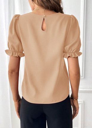 Round Neck Flounce Sleeve Blouse - MimiStylez