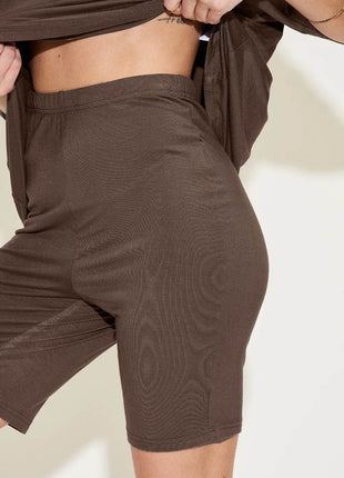 Neck Drop Shoulder T-Shirt and Shorts Set - MimiStylez