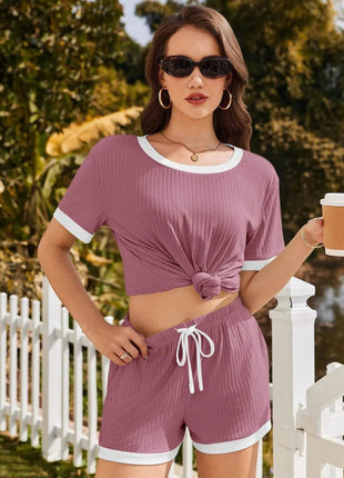 Ribbed Short Sleeve Top and Shorts Set - MimiStylez