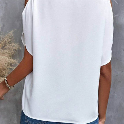 Notched Cold Shoulder Half Sleeve Blouse - MimiStylez