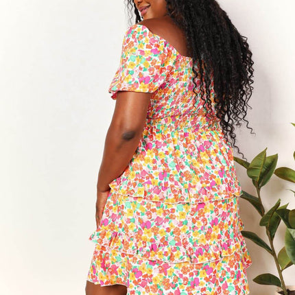 Smocked Sweetheart Neck Flounce Sleeve Mini Dress - MimiStylez