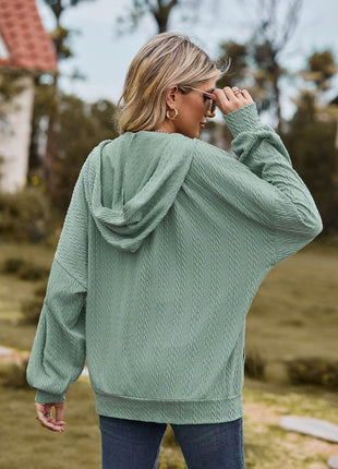 Zip Up Drawstring Long Sleeve Hooded Jacket - MimiStylez