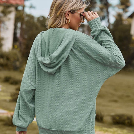 Zip Up Drawstring Long Sleeve Hooded Jacket - MimiStylez