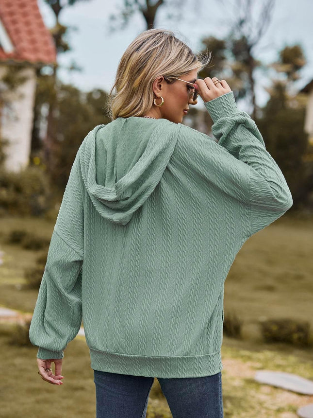 Zip Up Drawstring Long Sleeve Hooded Jacket - MimiStylez