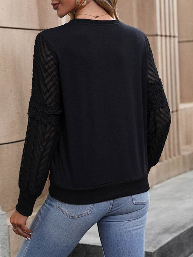 Round Neck Long Sleeve Blouse - MimiStylez