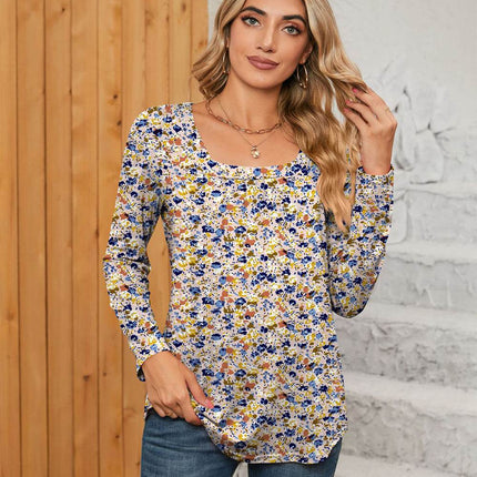 Printed Square Neck Long Sleeve Blouse - MimiStylez