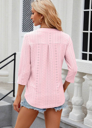 Eyelet Notched Knit Jacquard Top - MimiStylez