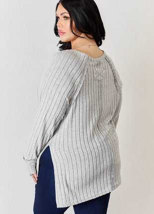 Basic Bae Full Size Ribbed Round Neck Slit T-Shirt - MimiStylez