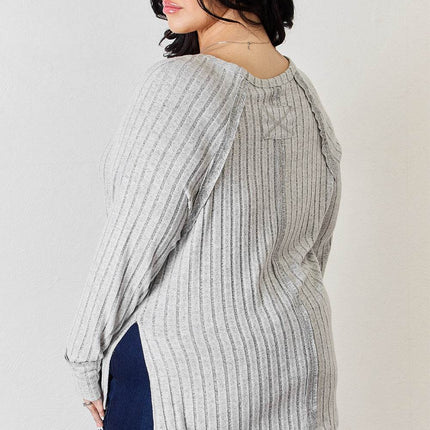 Basic Bae Full Size Ribbed Round Neck Slit T-Shirt - MimiStylez
