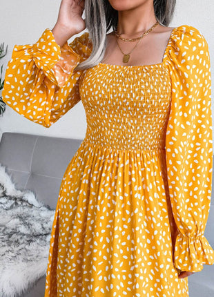Smocked Square Neck Flounce Sleeve Dress - MimiStylez