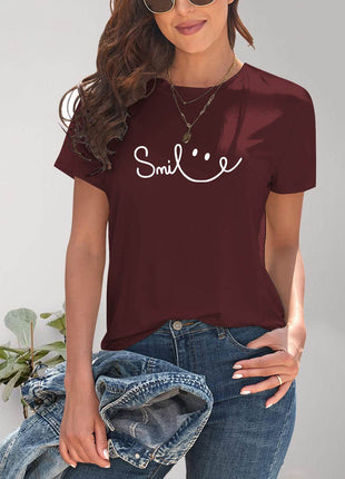 SMILE Round Neck Short Sleeve T-Shirt - MimiStylez