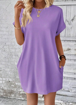 Pocketed Round Neck Short Sleeve Dress - MimiStylez