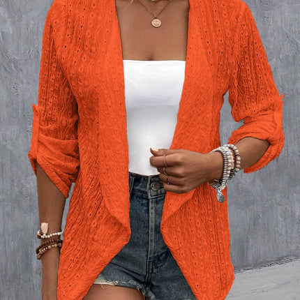 Eyelet Roll-Tab Sleeve Cardigan - MimiStylez