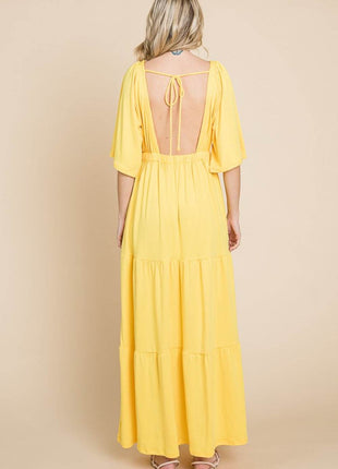 Culture Code Backless Plunge Half Sleeve Tiered Dress - MimiStylez