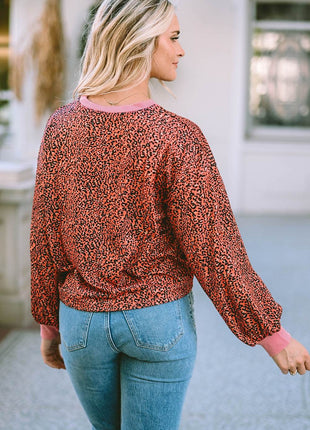 Leopard Round Neck Long Sleeve Sweatshirt - MimiStylez
