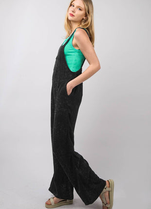VERY J Texture Washed Wide Leg Overalls - MimiStylez