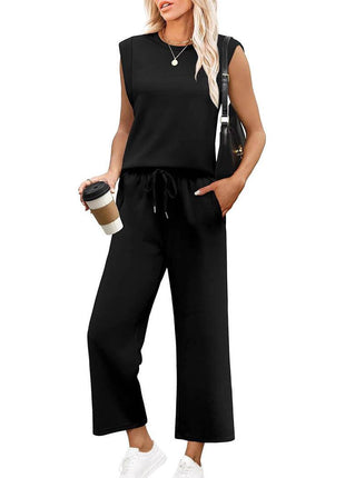 Loose Sleeveless Suit Round Neck Vest Top Two-piece Pants - MimiStylez
