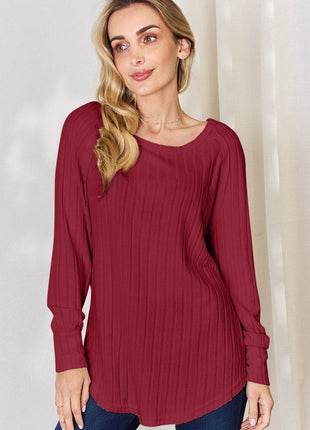 Basic Bae Full Size Ribbed Round Neck Slit T-Shirt - MimiStylez