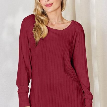 Basic Bae Full Size Ribbed Round Neck Slit T-Shirt - MimiStylez