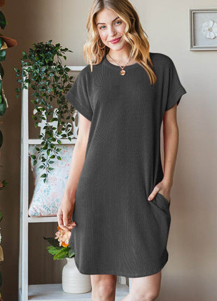 Heimish Full Size Ribbed Round Neck Short Sleeve Tee Dress - MimiStylez