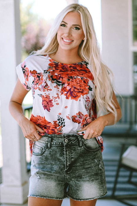 Floral Round Neck Short Sleeve Top - MimiStylez