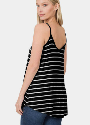 Zenana Striped V-Neck Curved Hem Cami - MimiStylez