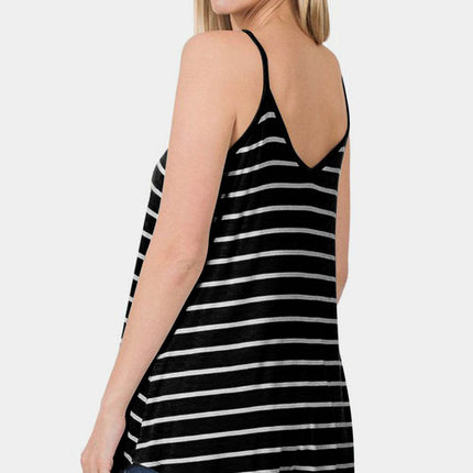 Zenana Striped V-Neck Curved Hem Cami - MimiStylez