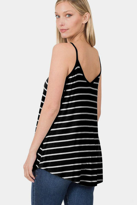 Zenana Striped V-Neck Curved Hem Cami - MimiStylez