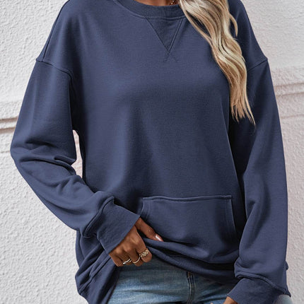 Round Neck Long Sleeve Sweatshirt - MimiStylez