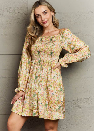Floral Smocked Square Neck Dress - MimiStylez