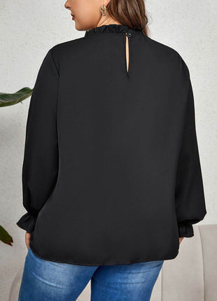 Plus Size Round Neck Flounce Sleeve Blouse - MimiStylez
