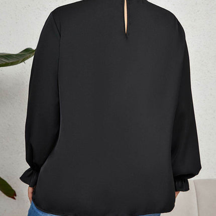 Plus Size Round Neck Flounce Sleeve Blouse - MimiStylez