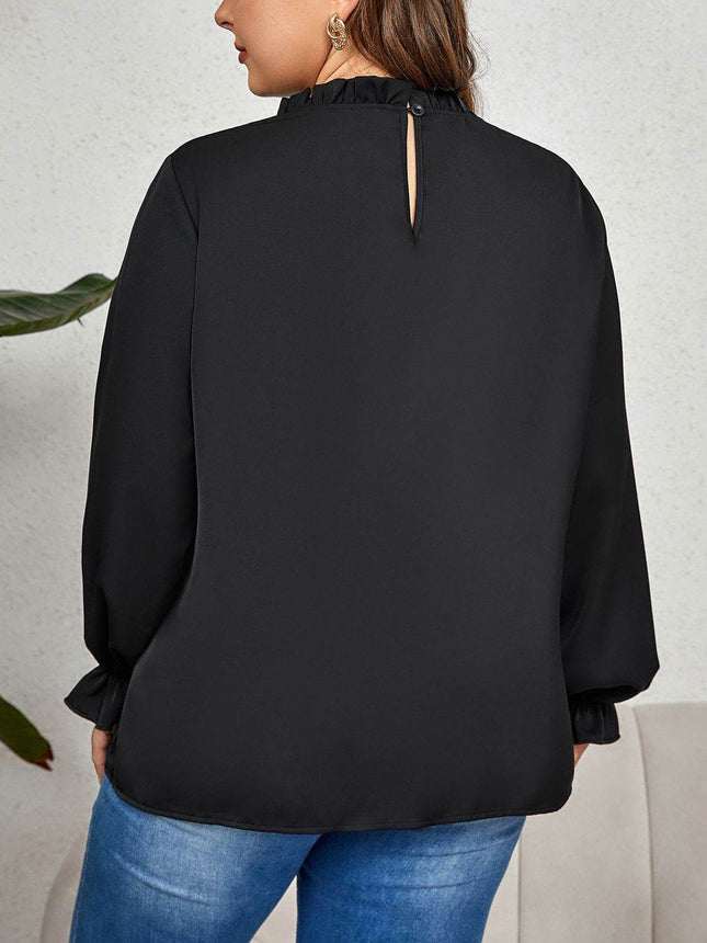 Plus Size Round Neck Flounce Sleeve Blouse - MimiStylez