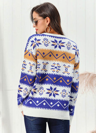 Snowflake Pattern Round Neck Sweater - MimiStylez