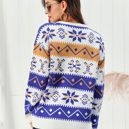 Snowflake Pattern Round Neck Sweater - MimiStylez