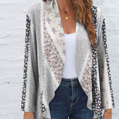 Printed Open Front Long Sleeve Cardigan - MimiStylez