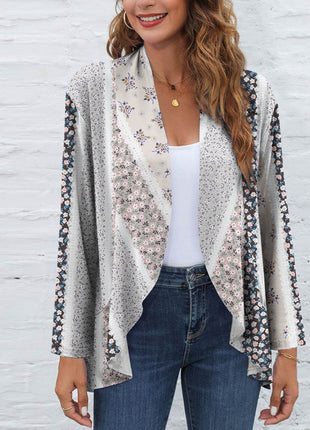 Printed Open Front Long Sleeve Cardigan - MimiStylez