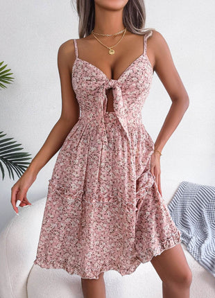 Frill Ditsy Floral Spaghetti Strap Mini Dress - MimiStylez