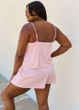 Culture Code Let It Happen Full Size Double Flare Striped Romper in Pink - MimiStylez