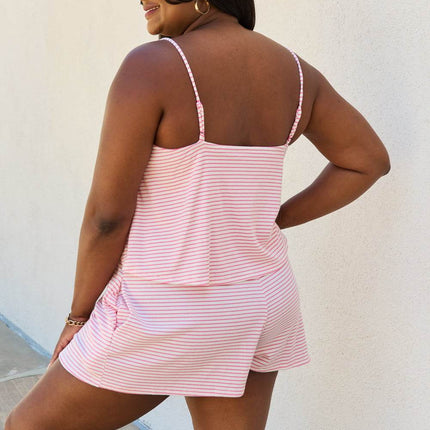 Culture Code Let It Happen Full Size Double Flare Striped Romper in Pink - MimiStylez