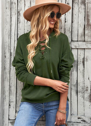 Lace-Up Dropped Shoulder Hoodie - MimiStylez