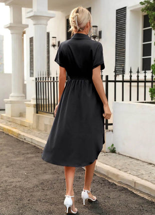 Tied Button Up Shirt Dress - MimiStylez