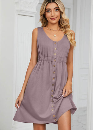 Buttoned Wide Strap Mini Dress - MimiStylez