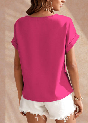 Round Neck Short Sleeve Blouse - MimiStylez