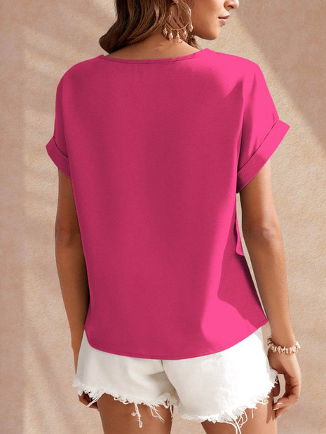 Round Neck Short Sleeve Blouse - MimiStylez