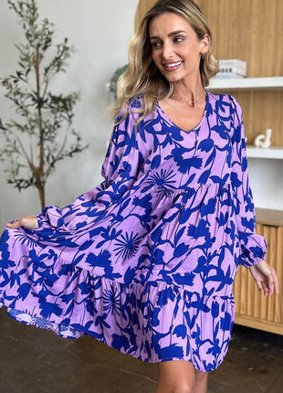 Double Take Full Size Printed Ruffle Hem Dress with Pocket - MimiStylez