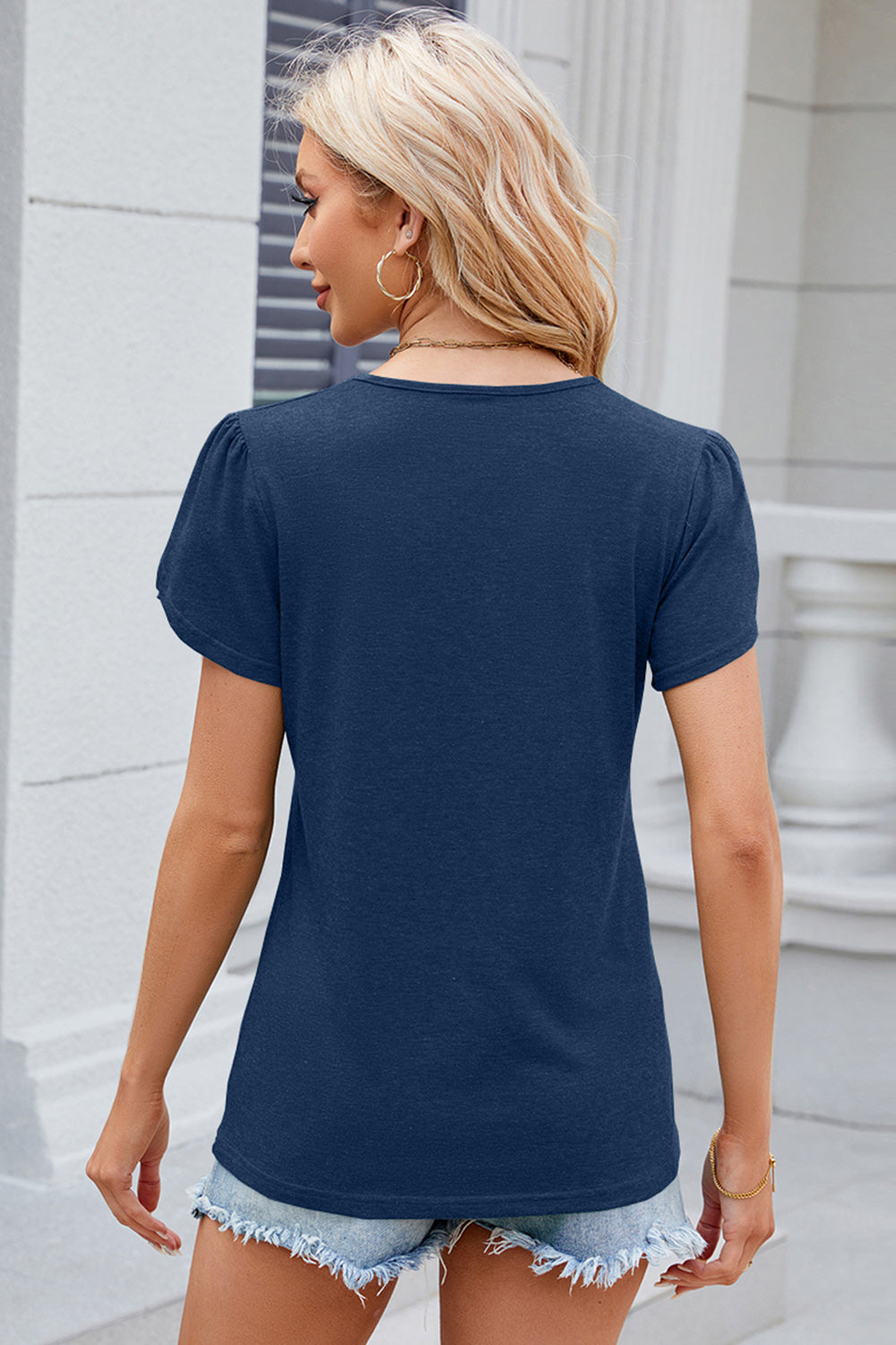 Decorative Button V-Neck Short Sleeve T-Shirt