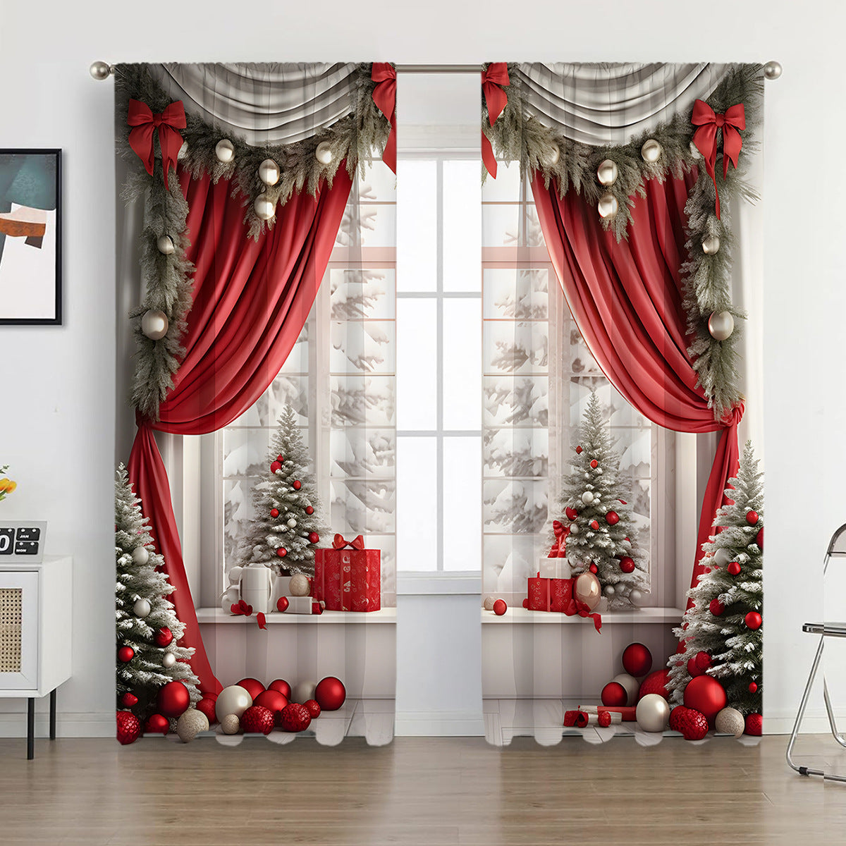 2PCs European Curtain Christmas Series Curtain Factory Generation 3D Digital Printing